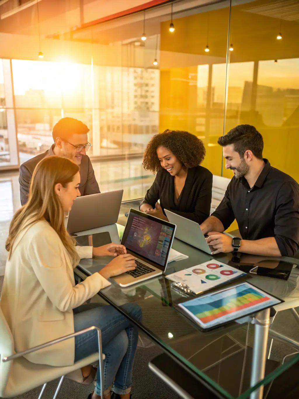 A diverse group of professionals collaborating in a modern co-working space, symbolizing the power of community and shared learning in business.